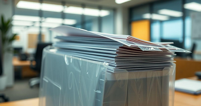 Envelope plástico adesivado para proteção e organização de documentos